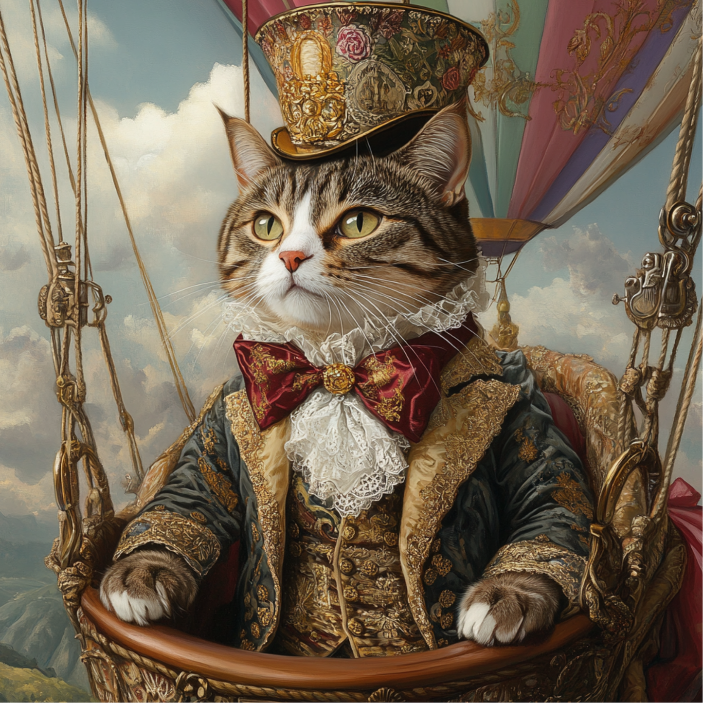 Victorian Cat in a Hot Air Balloon Metal Sign - Made in USA