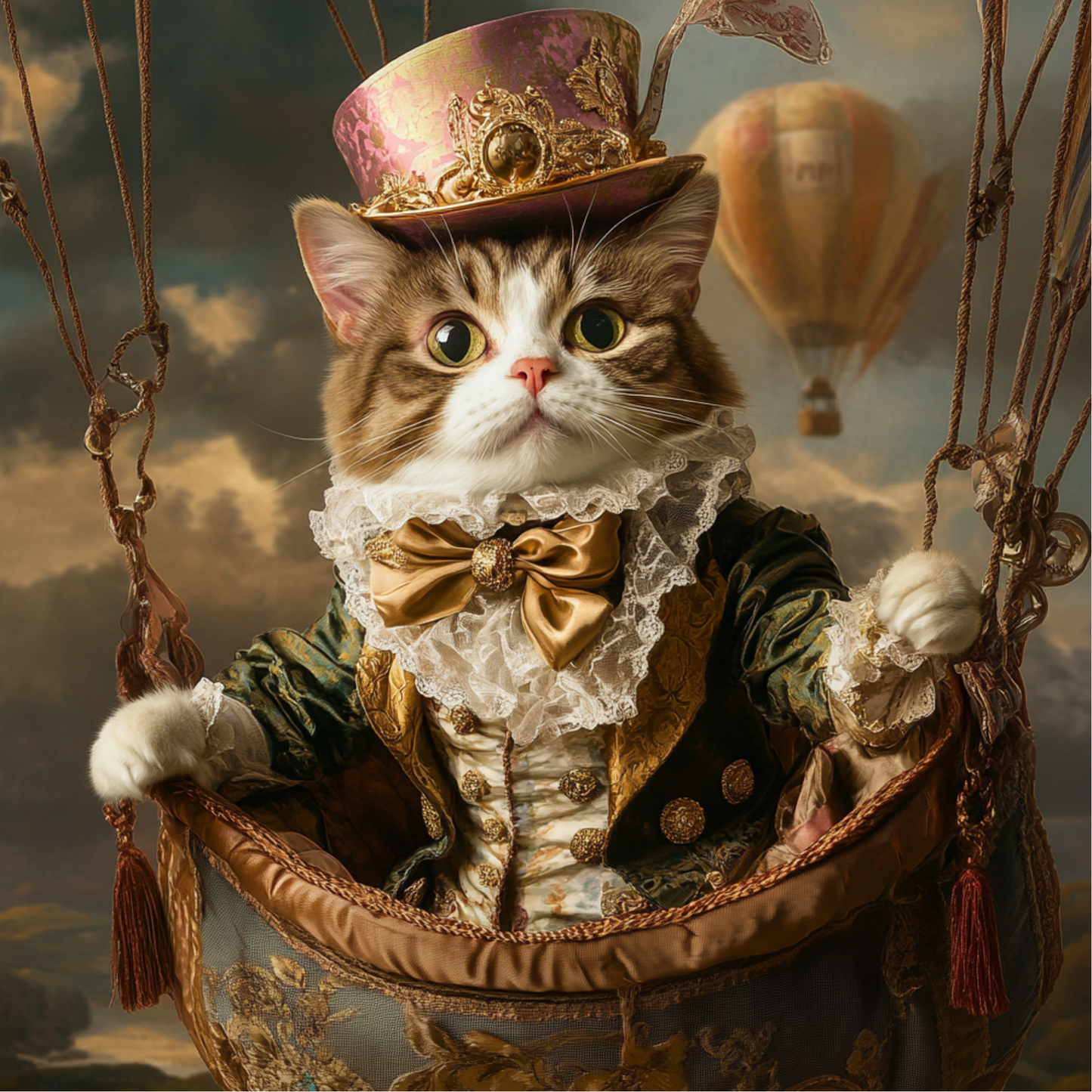 Victorian Cat in a Hot Air Balloon Metal Sign - Made in USA