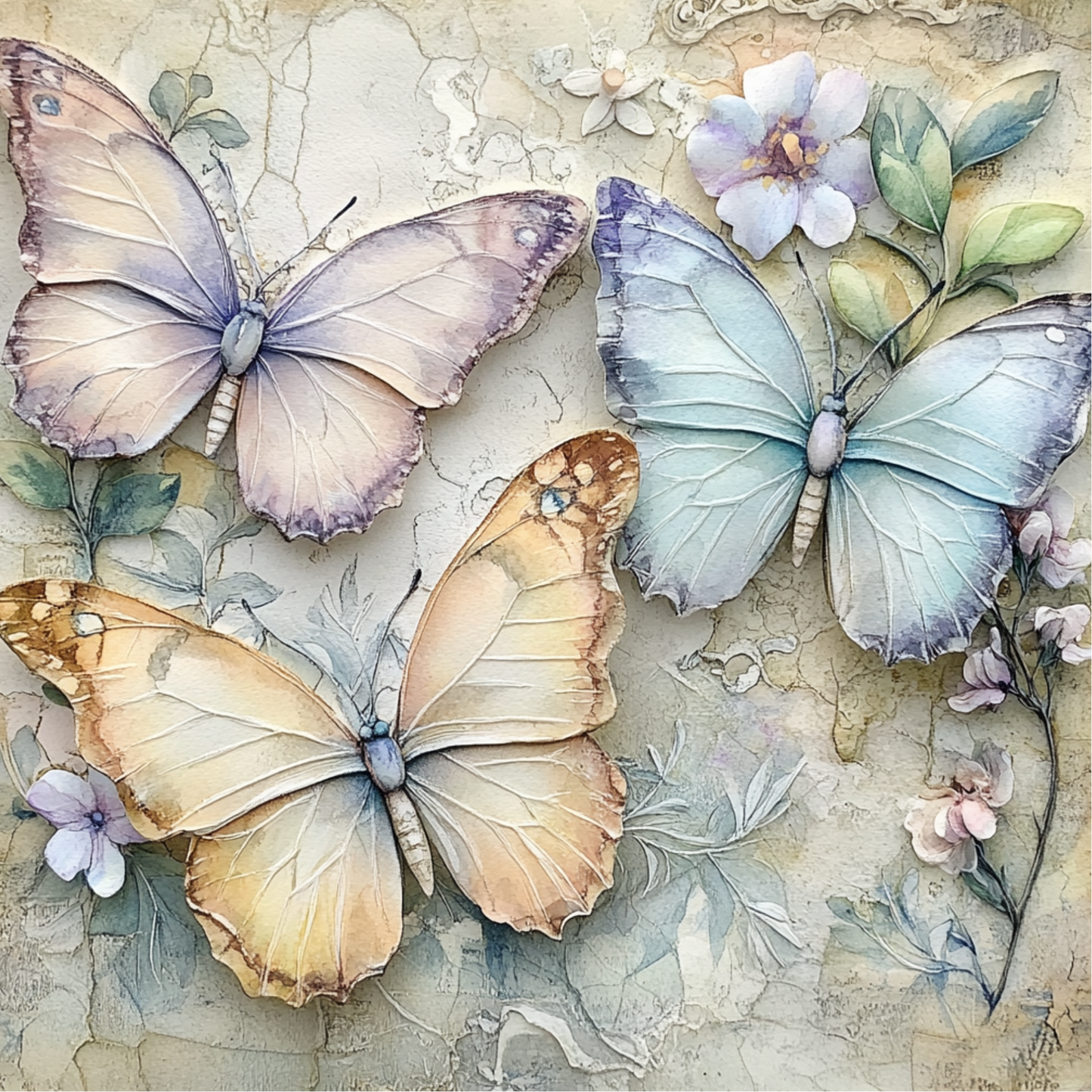 Pastel Butterflies and Flower Blossoms Metal Sign - Made in USA