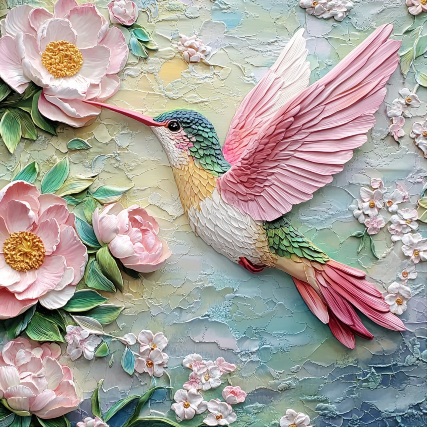 Spring Hummingbird with Pink Flowers Metal Sign - Made in USA