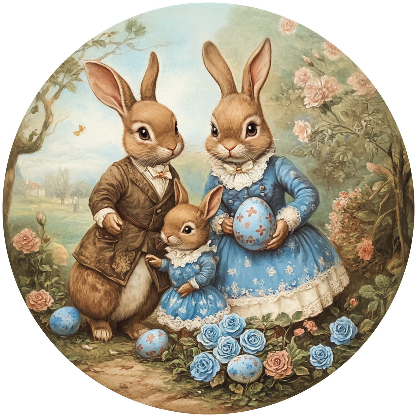 Bunny Rabbit Family with Easter Eggs Metal / Vinyl Sign - Made In USA