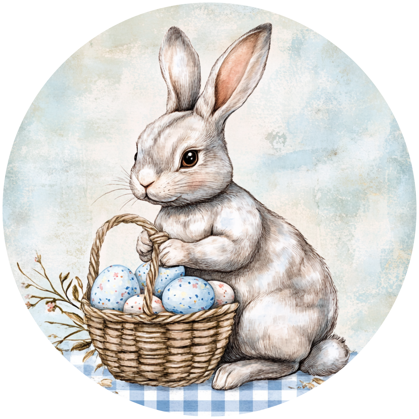 Easter Bunny with Basket of Eggs Metal / Vinyl Sign - Made In USA