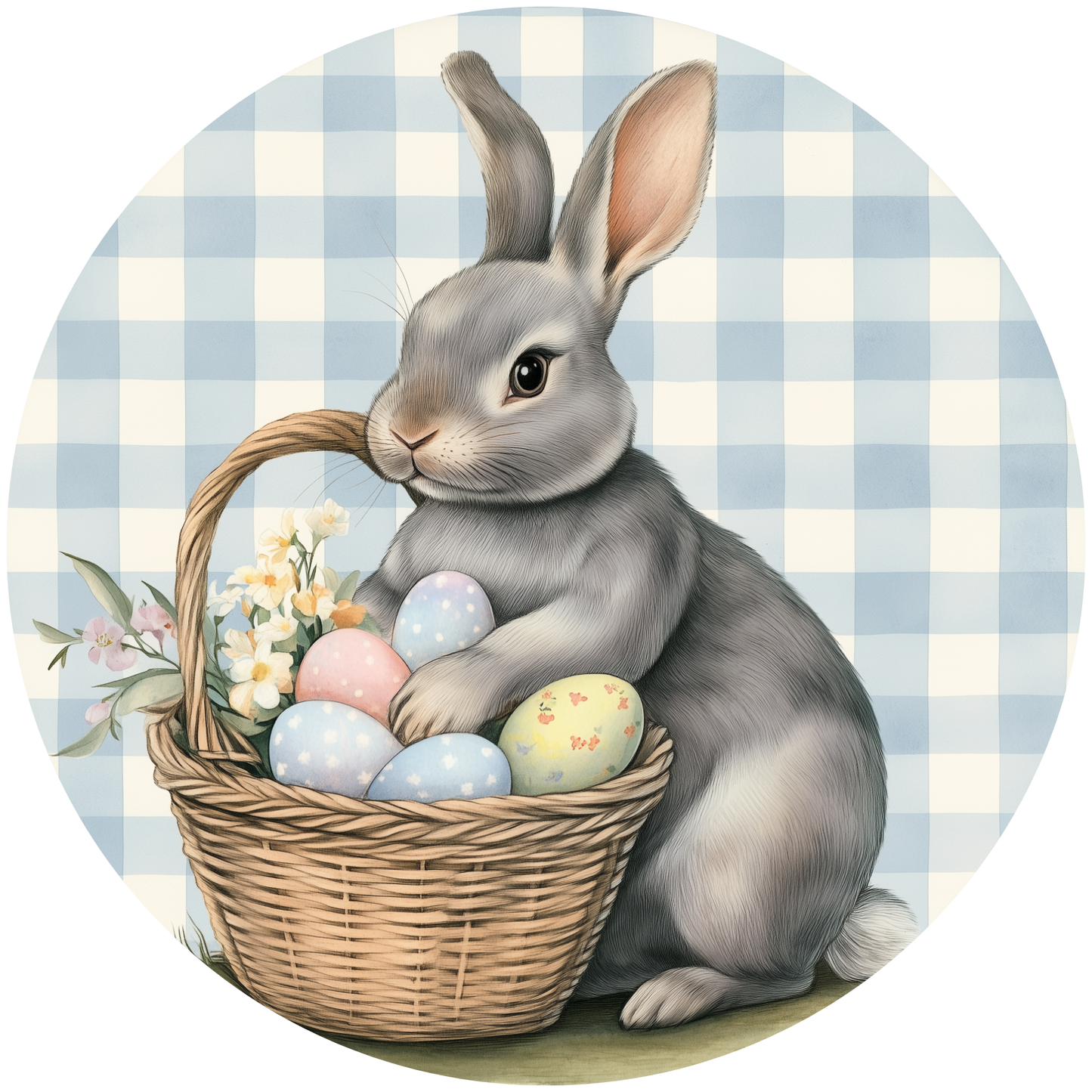 Easter Bunny with Basket of Eggs Metal / Vinyl Sign - Made In USA