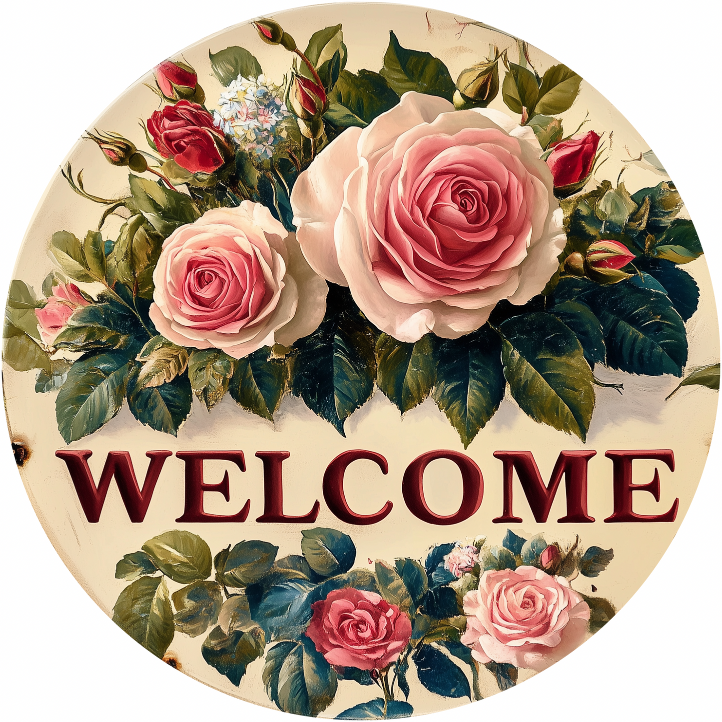 Welcome with Roses Metal / Vinyl Sign - Made In USA