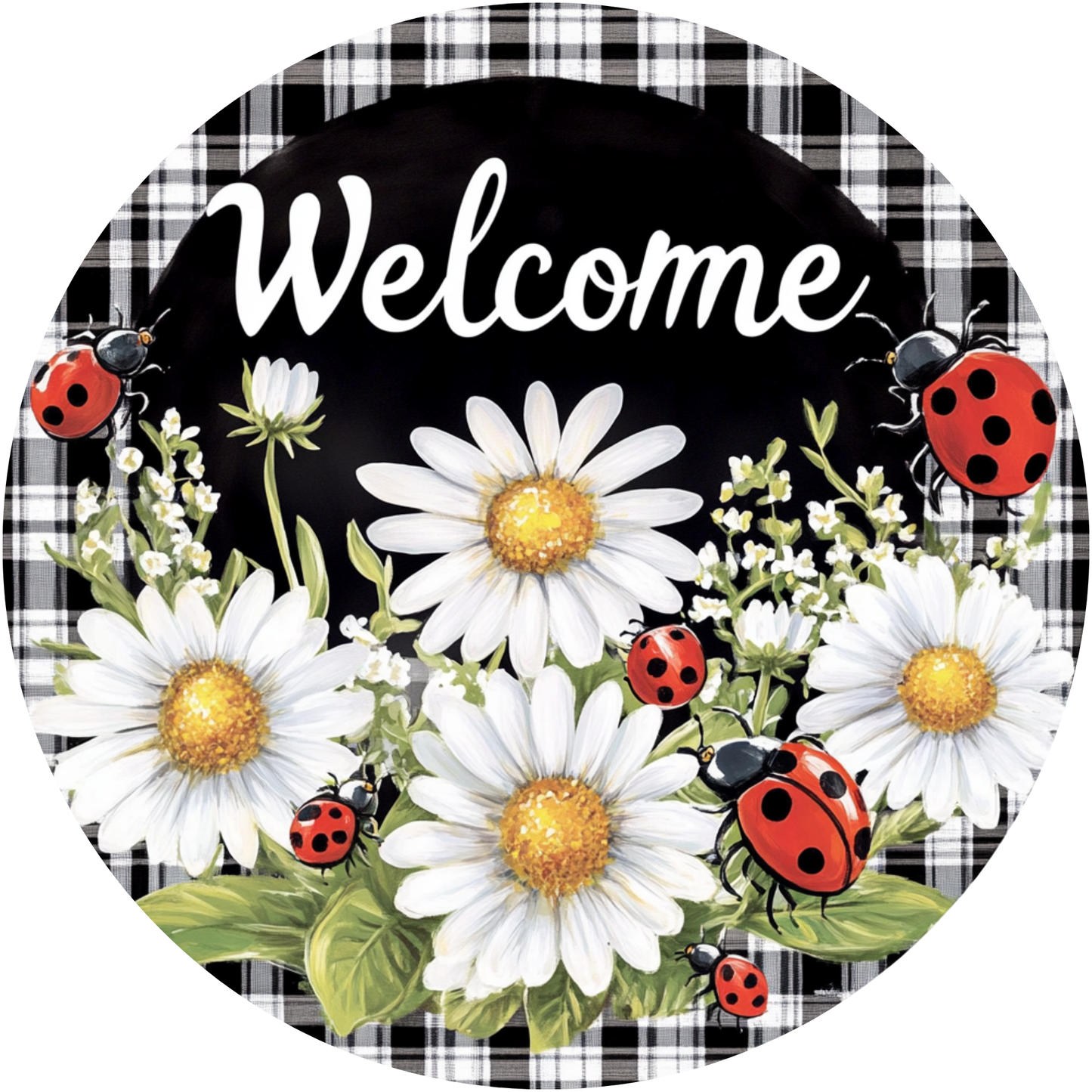 Daisy and Ladybug Welcome Metal / Vinyl Sign - Made In USA