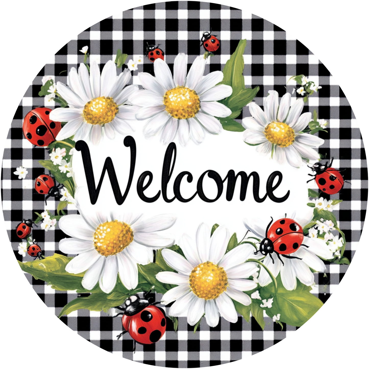 Daisy and Ladybug Welcome Metal / Vinyl Sign - Made In USA