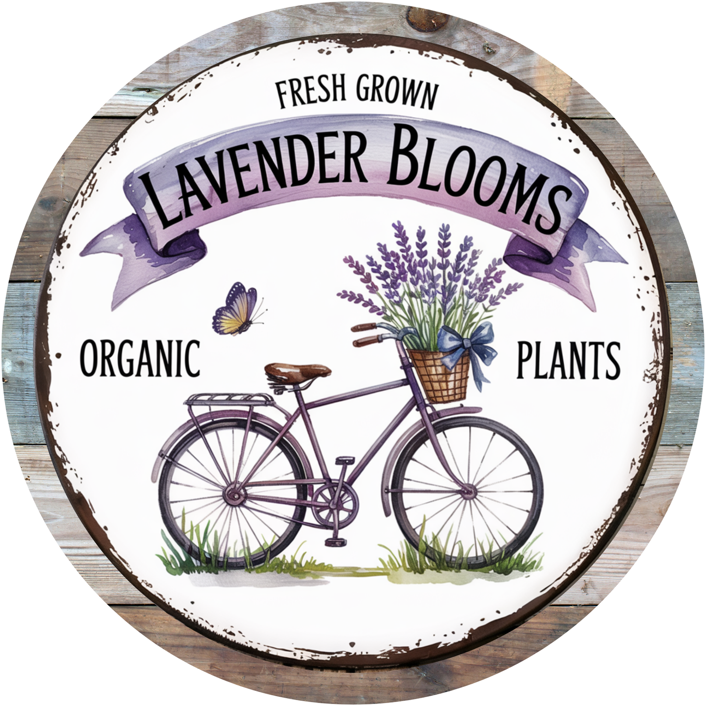 Lavender Blooms Bicycle Metal / Vinyl Sign - Made In USA