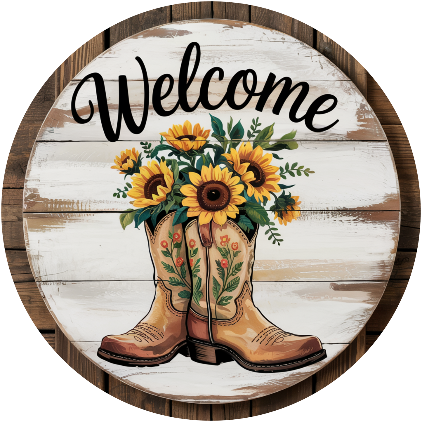Welcome Sunflower Boots Metal / Vinyl Sign - Made In USA