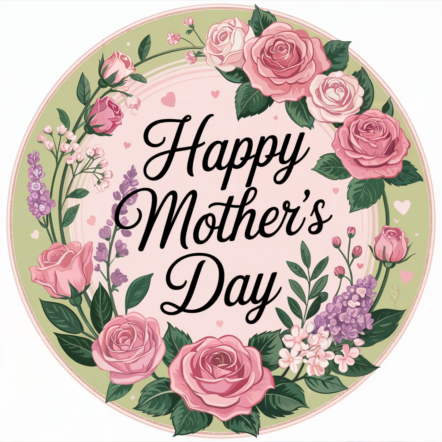 Happy Mother's Day Pink Roses and Lilac Blooms Metal / Vinyl Sign - Made In USA