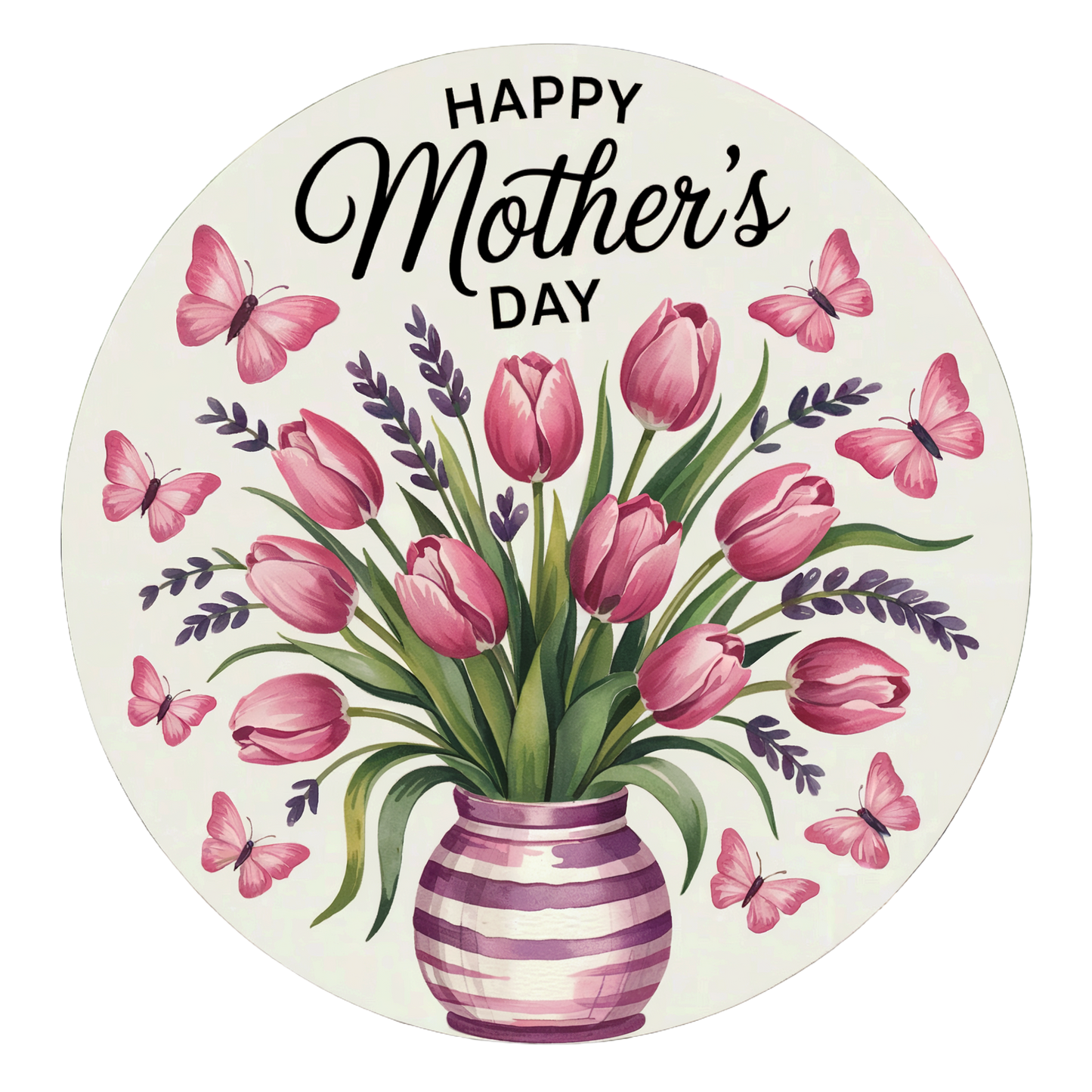 Happy Mother's Day Blooming Tulips and Fluttering Butterflies Metal / Vinyl Sign - Made In USA