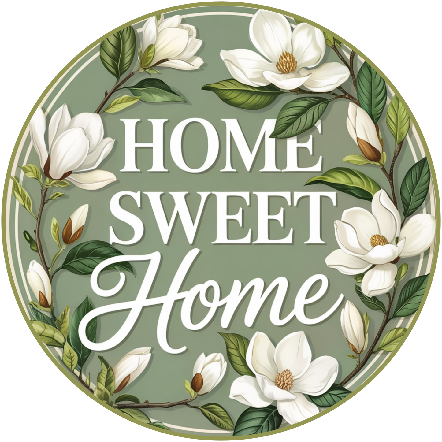 Home Sweet Home Magnolia Flower Metal / Vinyl Sign - Made In USA