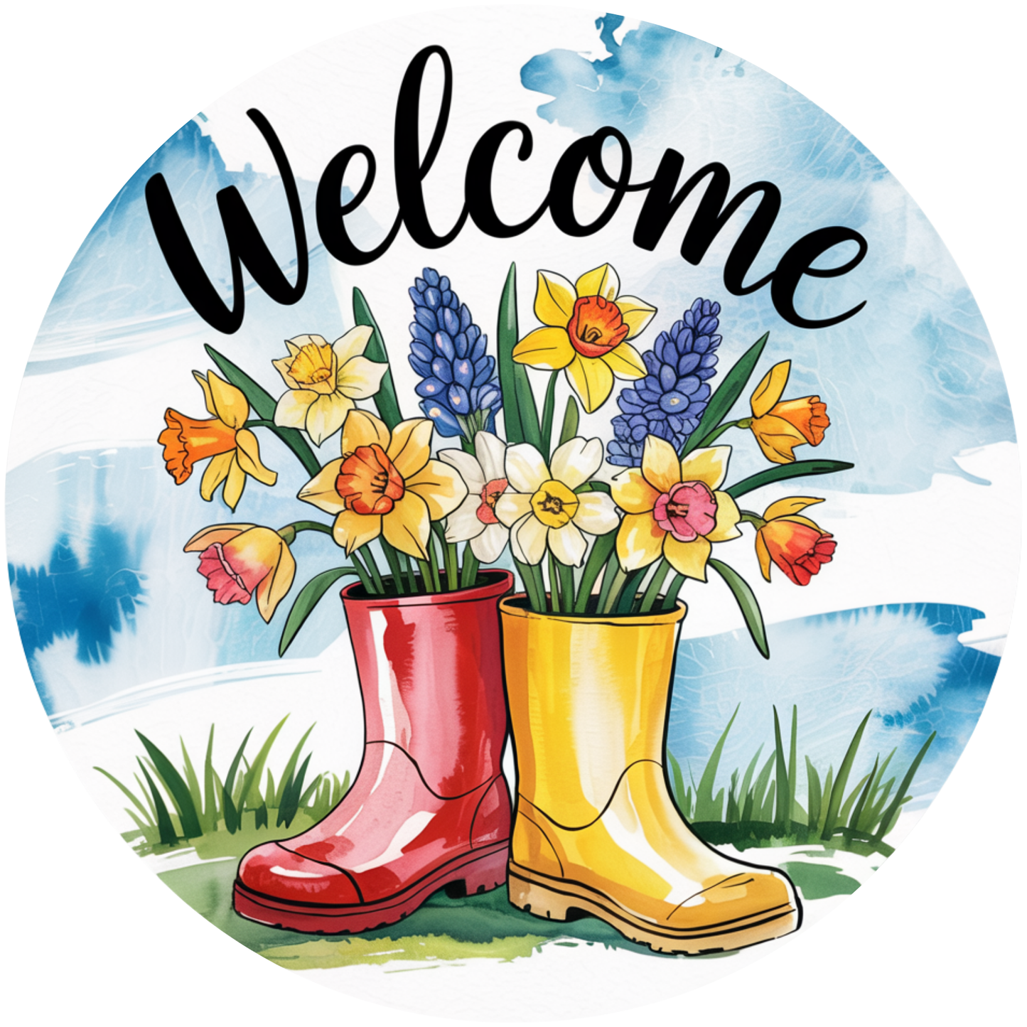 Welcome Spring Boots and Blooms Metal / Vinyl Sign - Made In USA