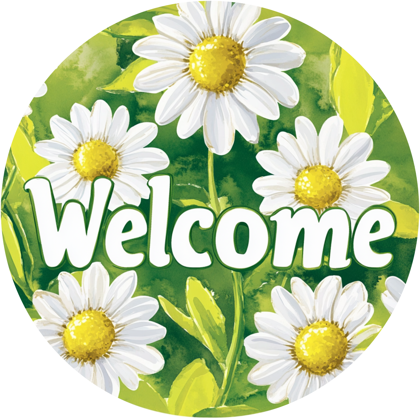Welcome Daisy Flower Metal / Vinyl Sign - Made In USA