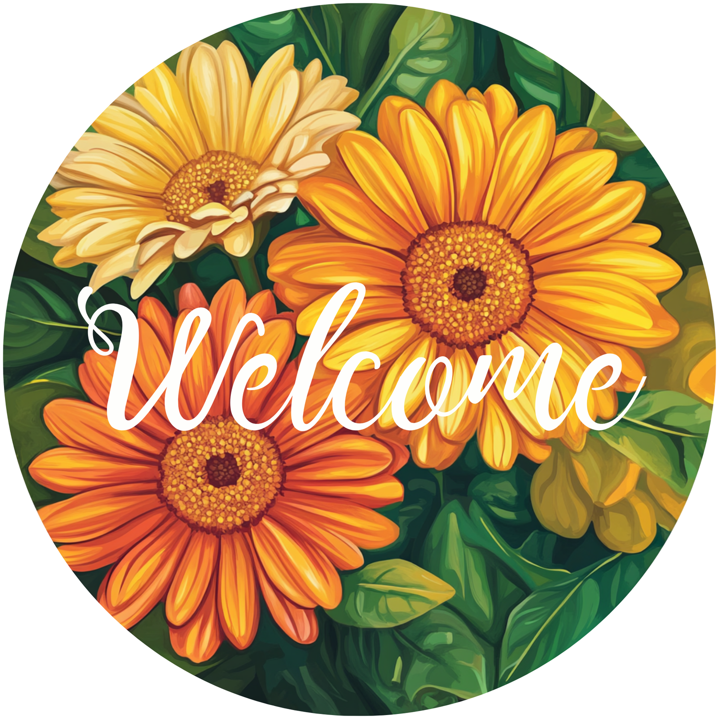 Welcome Gerbera Daisies Flower Metal / Vinyl Sign - Made In USA