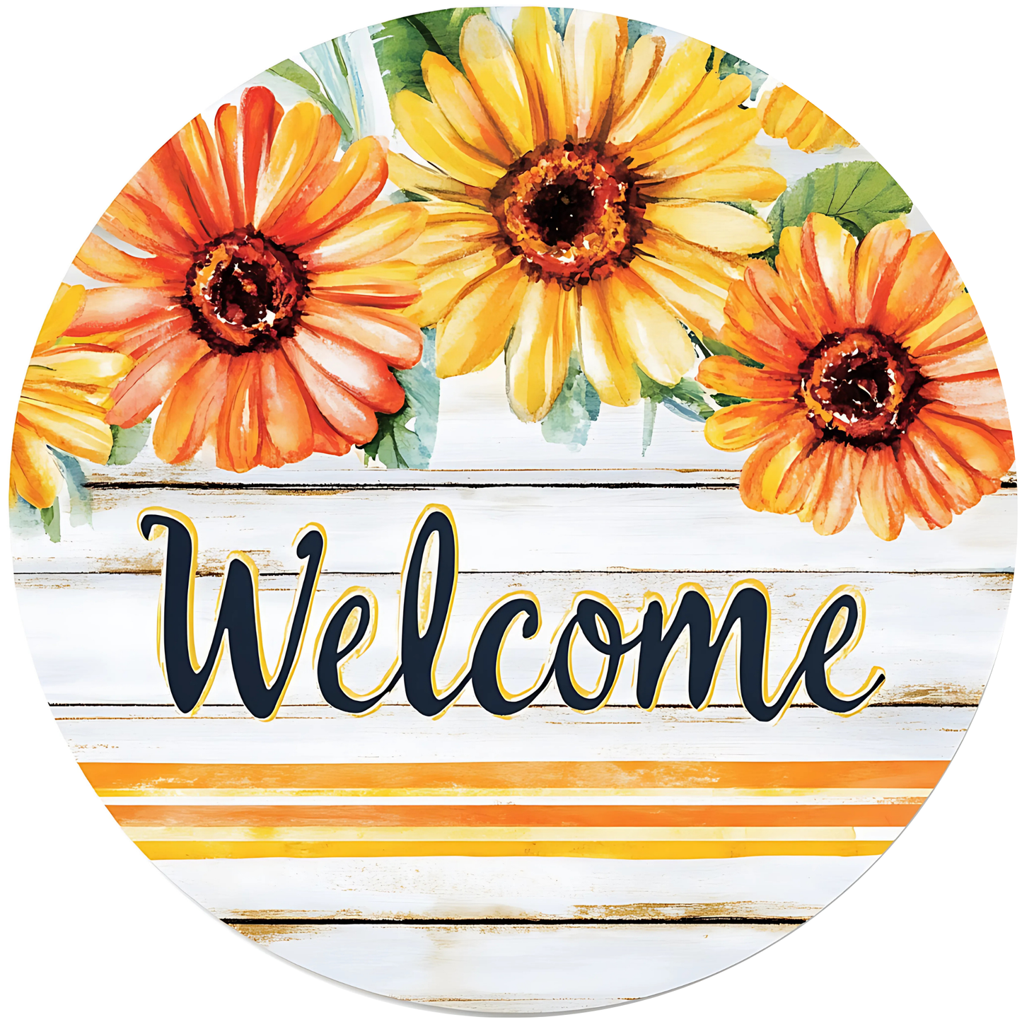 Welcome Gerbera Daisies Sunflowers Metal / Vinyl Sign - Made In USA