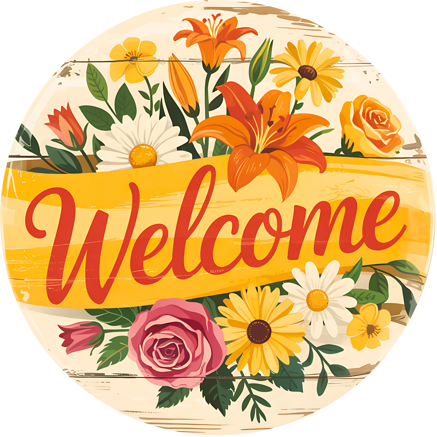 Welcome Assorted Flowers Metal / Vinyl Sign - Made In USA
