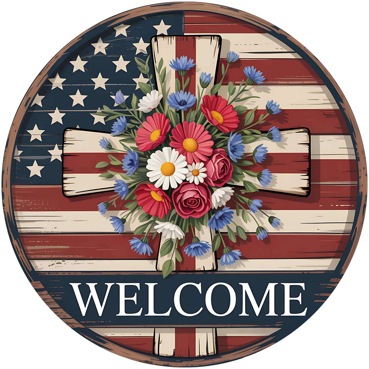 Patriotic Floral Flag Greeting Metal / Vinyl Sign - Made in USA