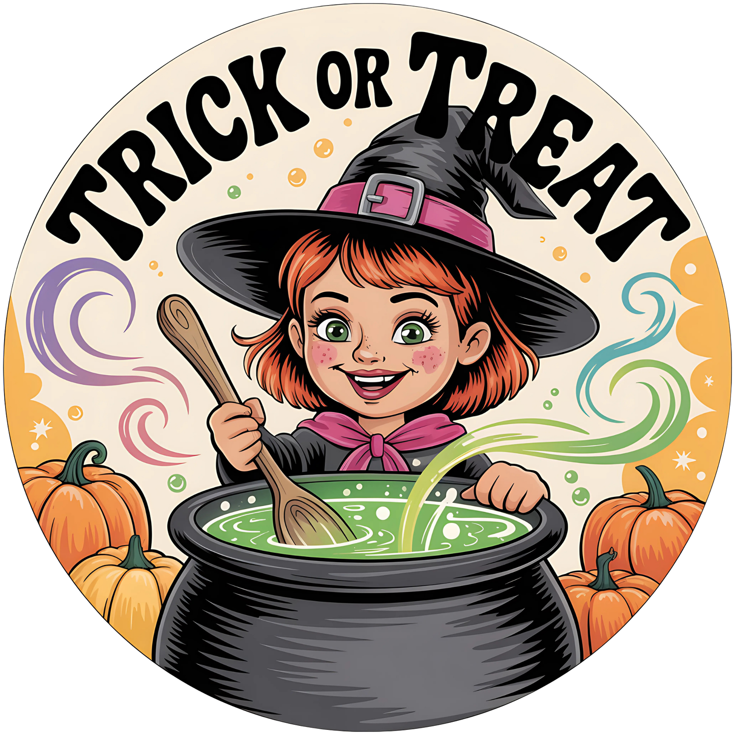 Trick or Treat Witch Girl with Cauldron Metal / Vinyl Sign - Made in USA