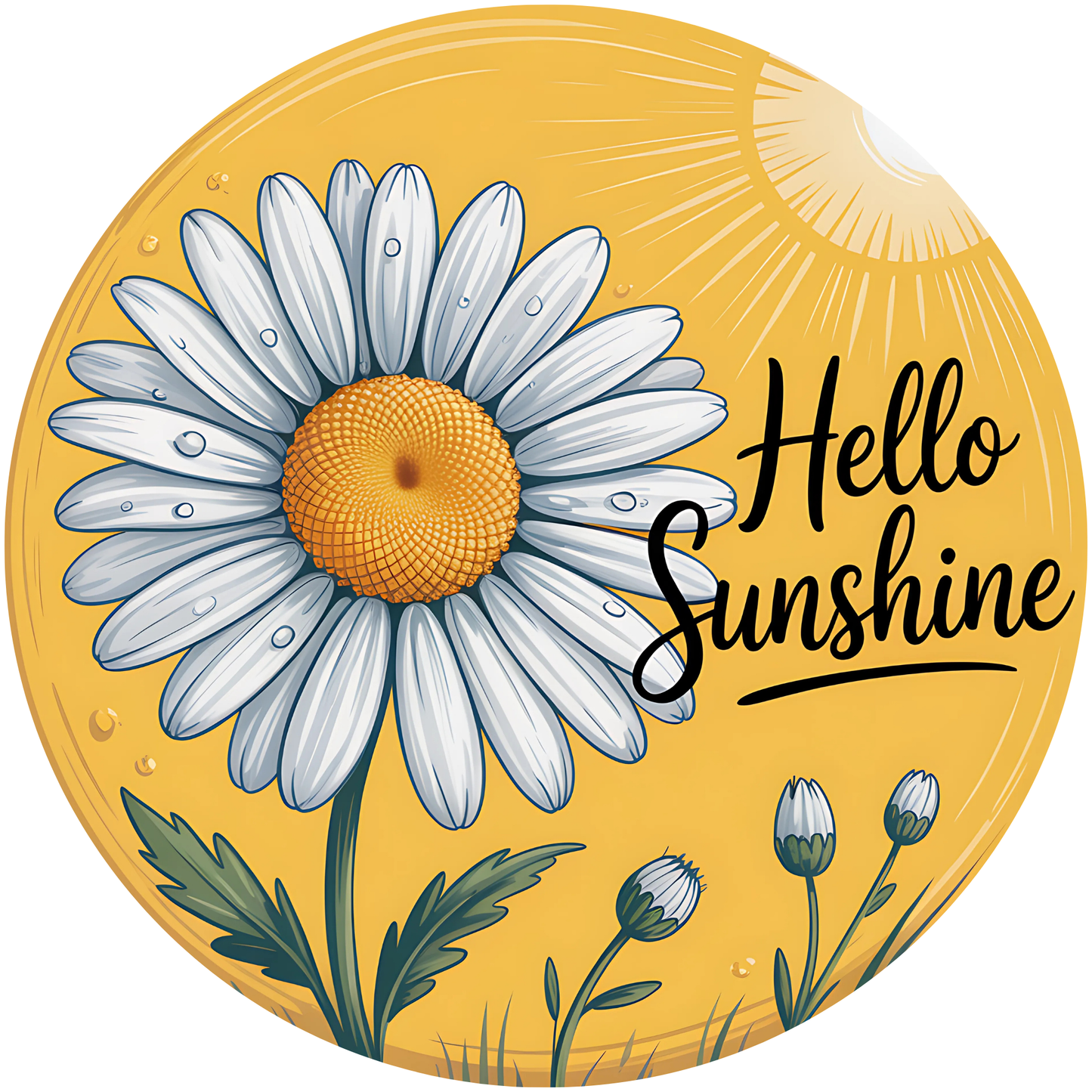 Hello Sunshine Daisy Flower Metal / Vinyl Sign - Made in USA