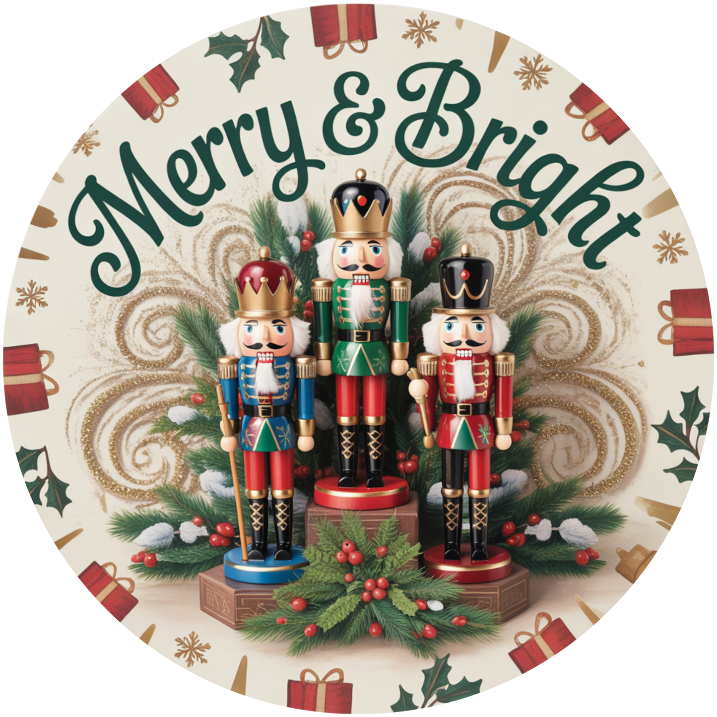 Merry & Bright Nutcracker Trio Christmas Decoration Metal / Vinyl Sign - Made in USA