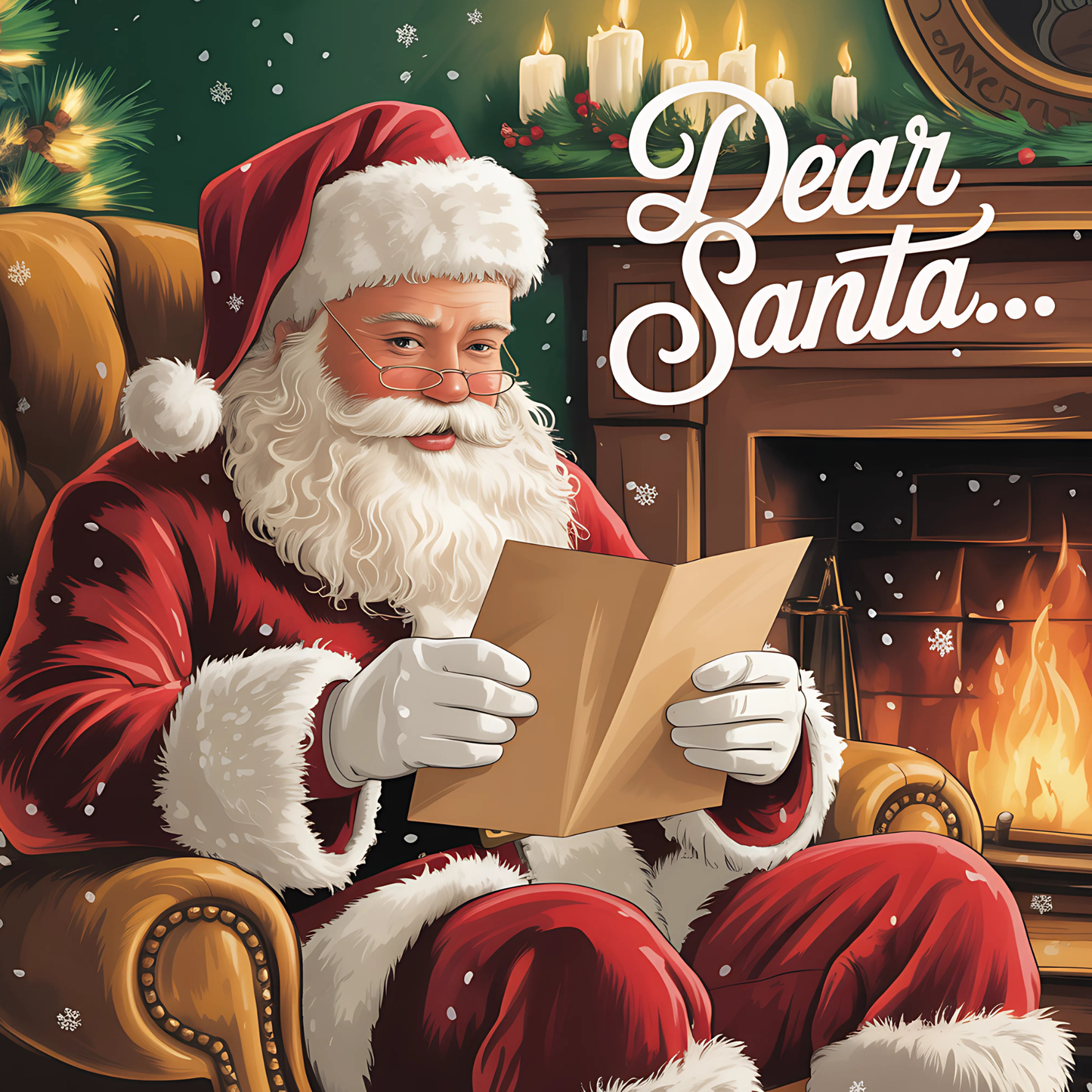 Dear Santa... Reading a Letter by the Fireplace Metal Sign - Made in USA