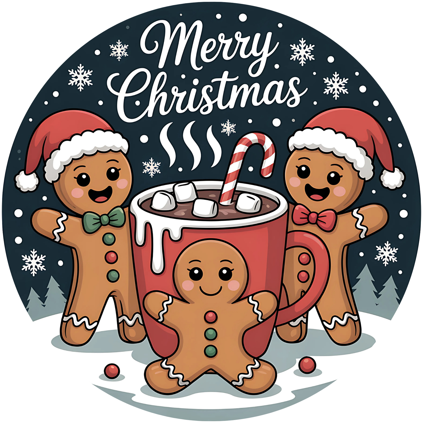 Merry Christmas Gingerbread Men with Hot Chocolate Metal / Vinyl Sign - Made in USA