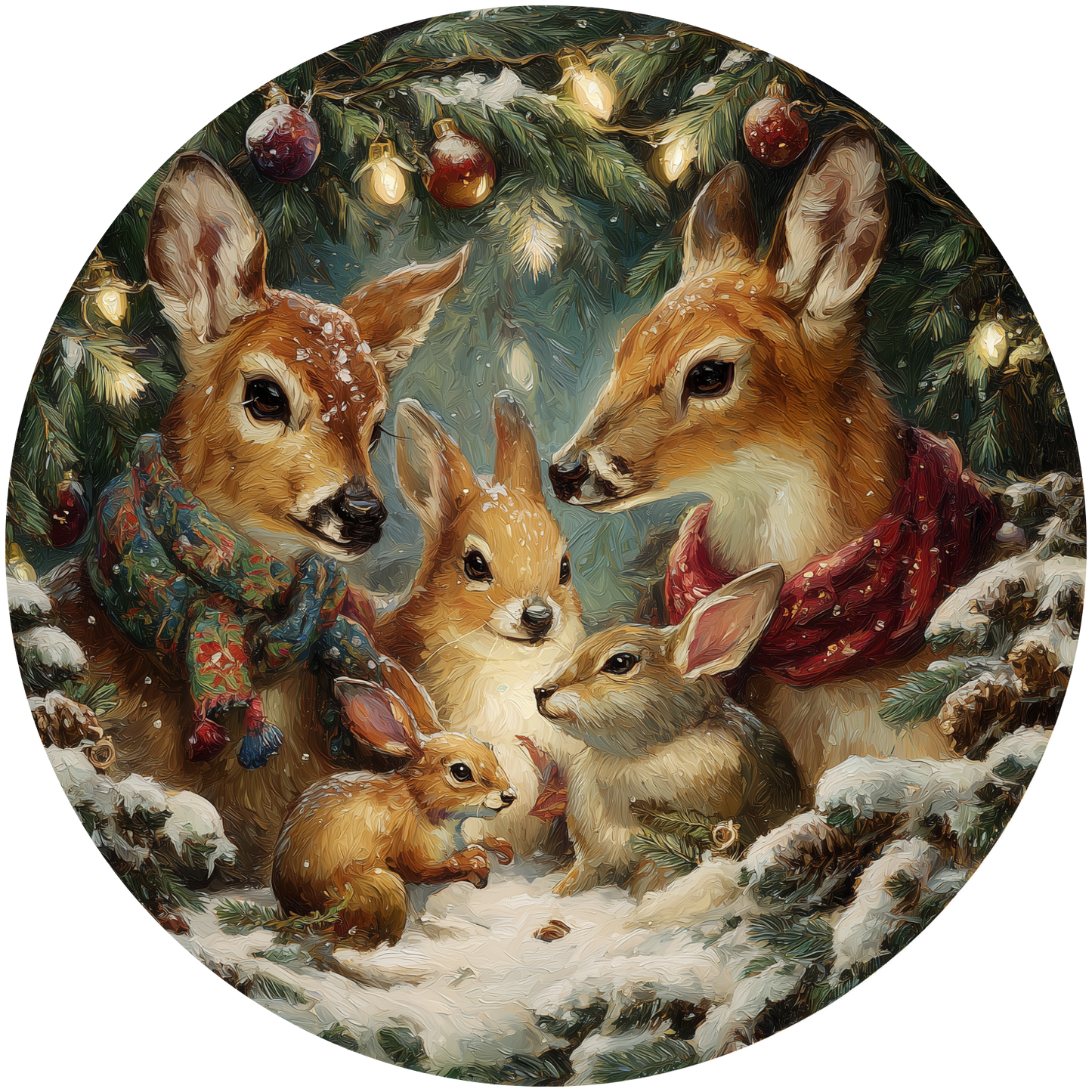 Deer and Rabbits in a Snowy Forest Winter Gathering Accent Sign - Made in USA