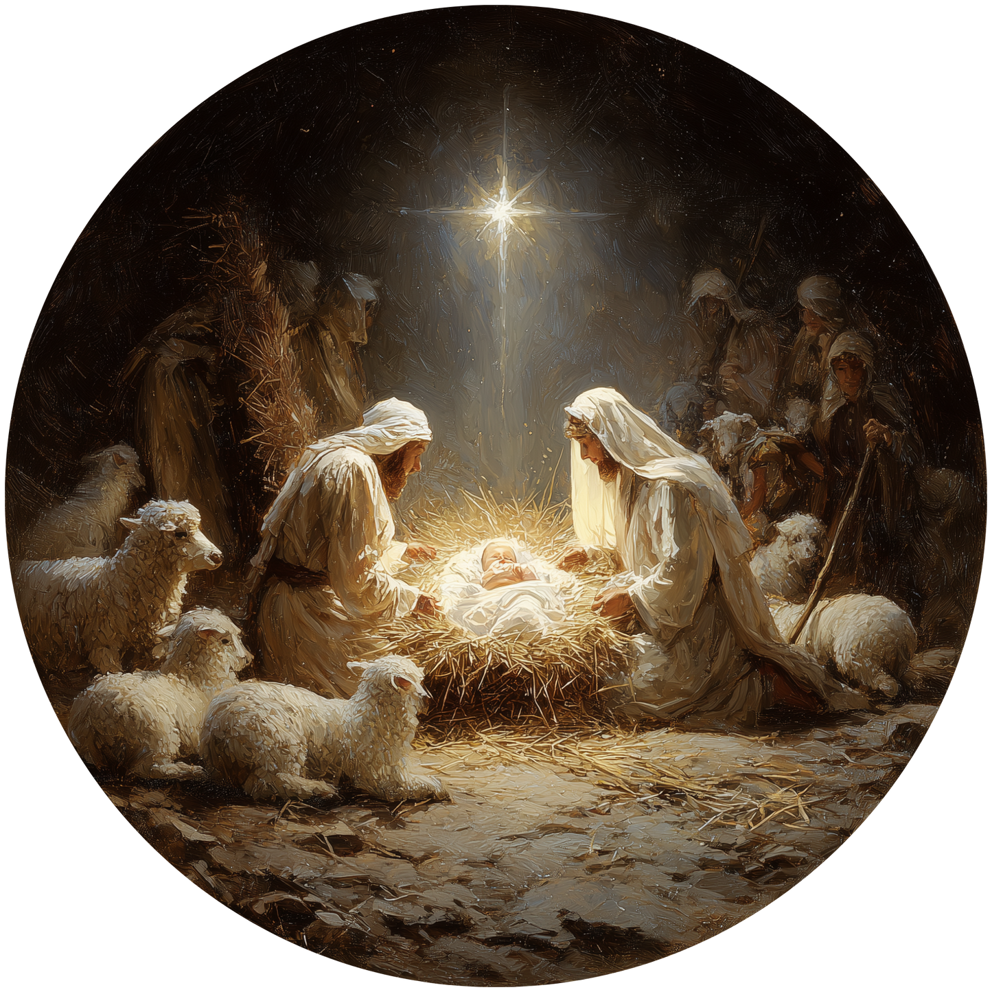 Nativity Scene - Birth of Christ Under the Holy Star Accent Sign - Made in USA