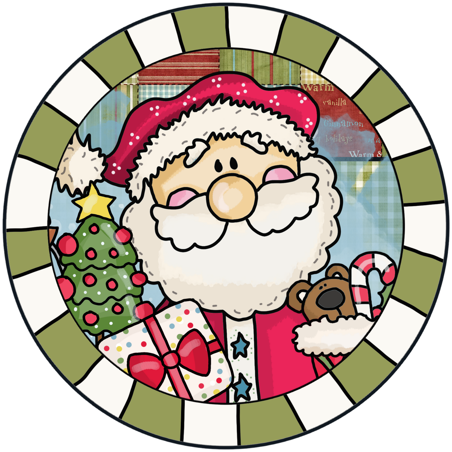 Whimsical Santa with Gifts and Christmas Tree Accent Sign - Made in USA