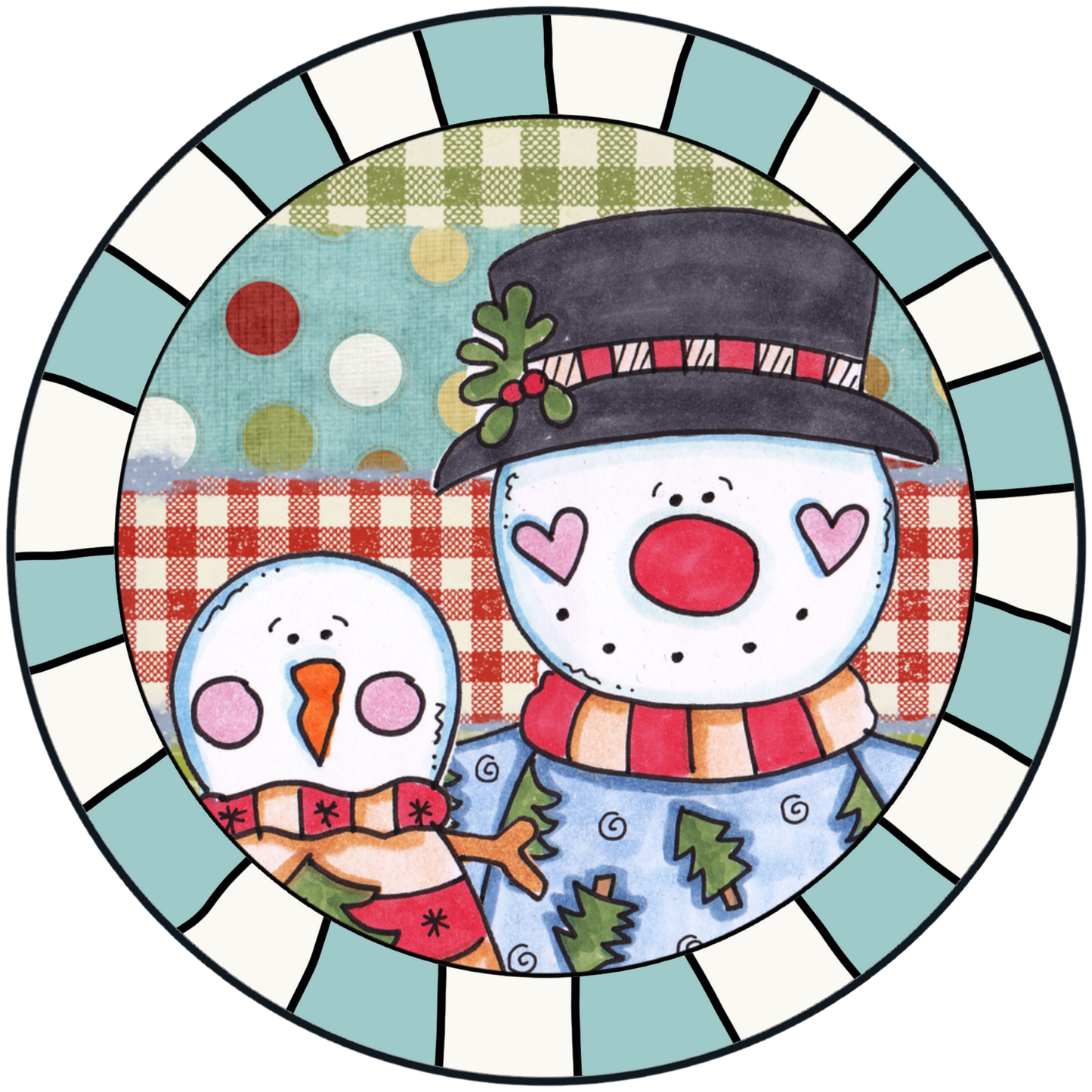 Snowmen in a Quilted Frame Accent Sign - Made in USA