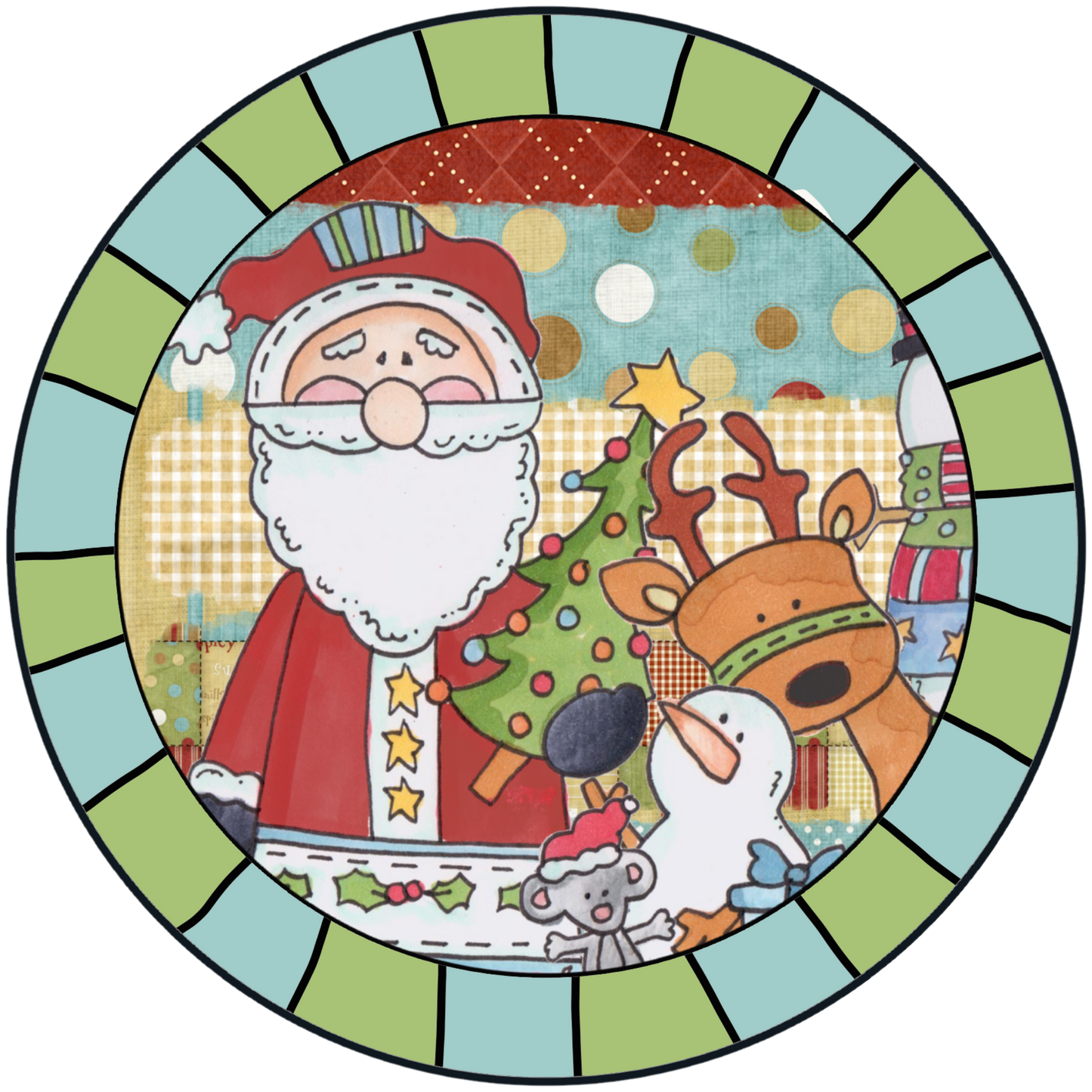 Folk Art Santa, Reindeer, and Snowman Accent Sign - Made in USA