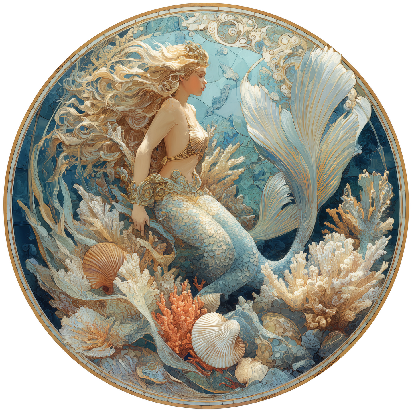Mermaid in Coral Reef Mosaic Art Accent Sign - Made in USA