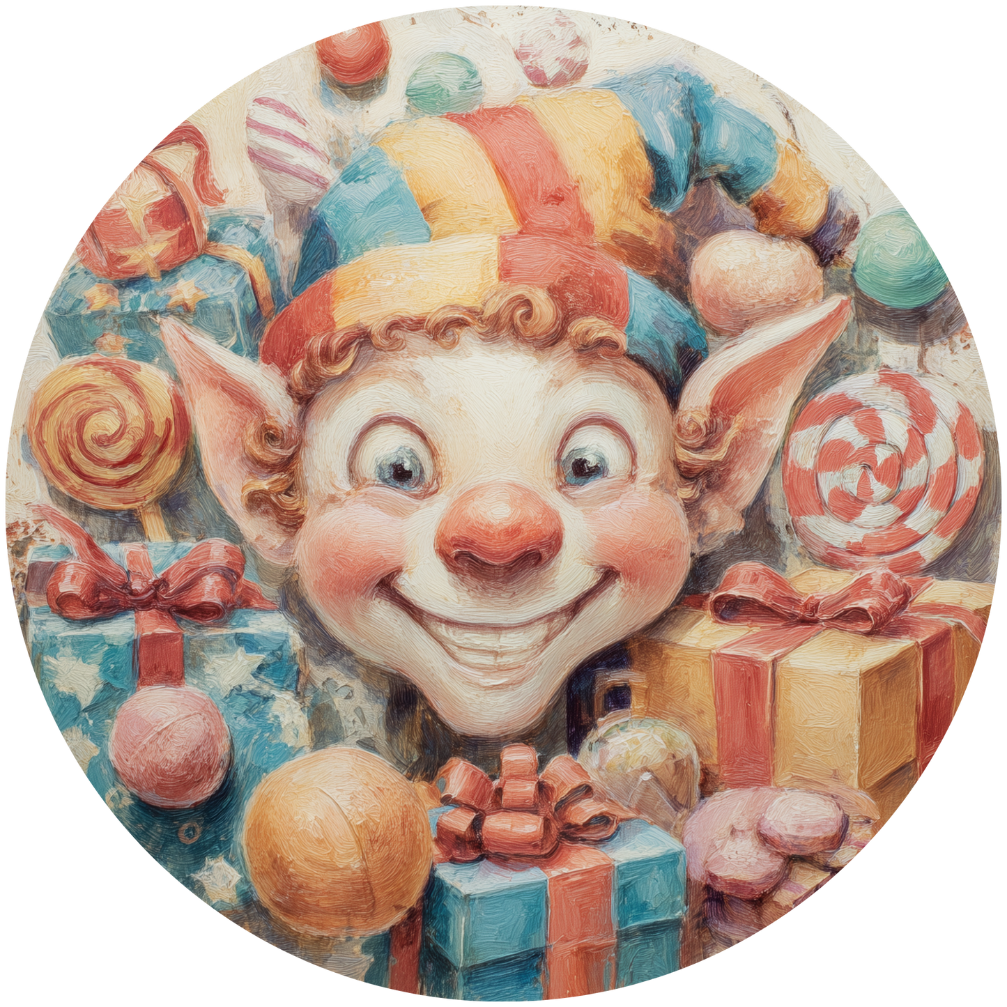 Christmas Elf surrounded by Presents and Candy Accent Sign - Made in USA