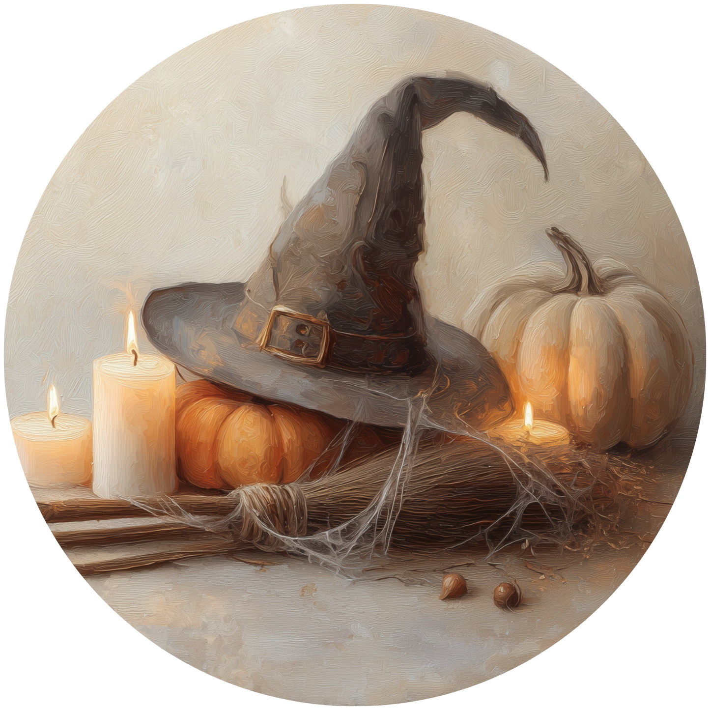 Witch Hat Pumpkins and Candles Accent Sign - Made in USA