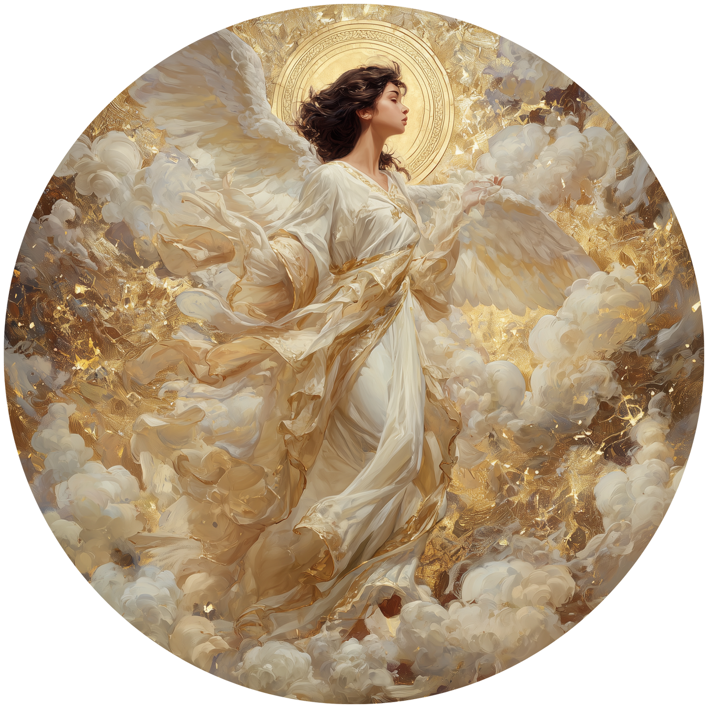 Golden Angel with Flowing White Robe and Halo Accent Sign - Made in USA