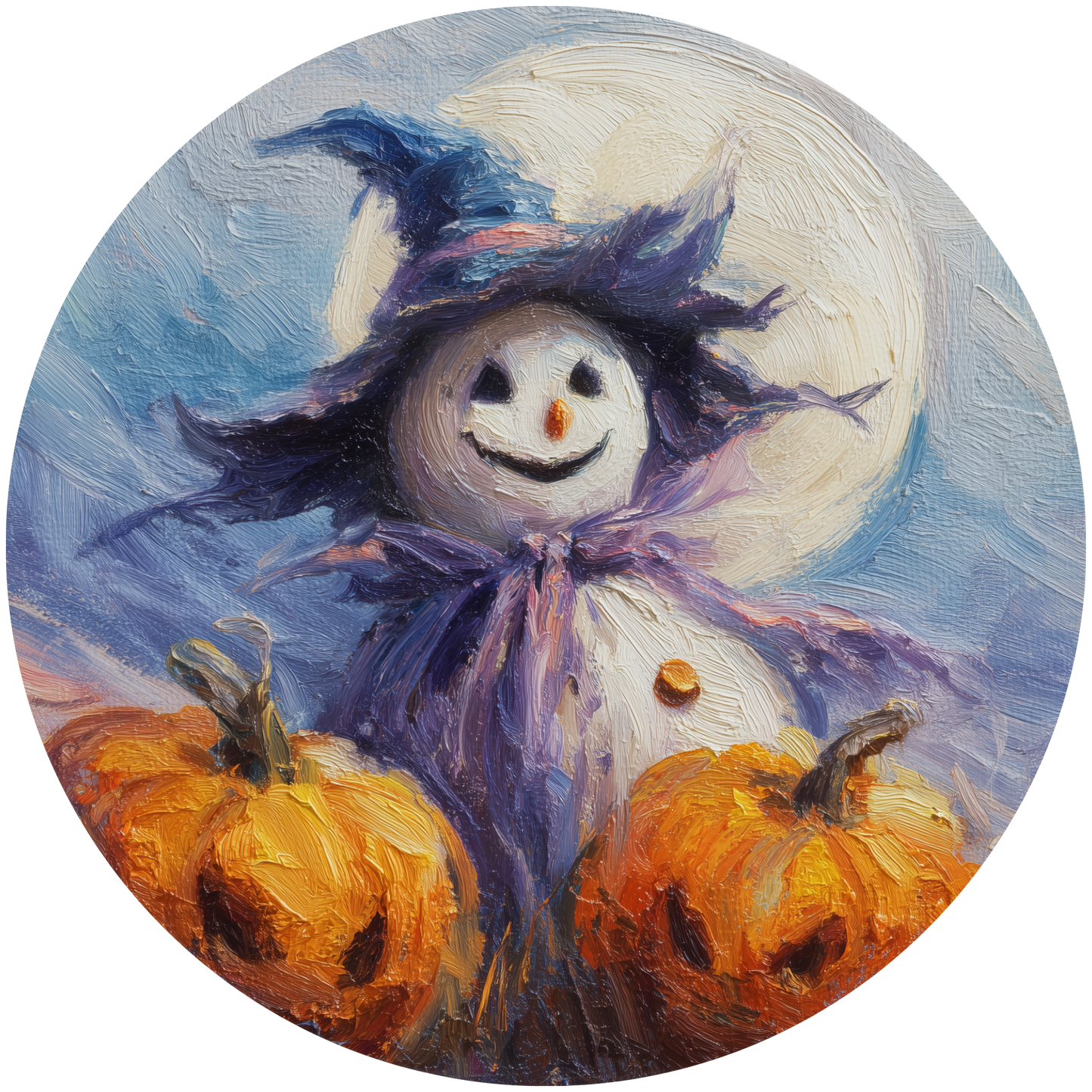 Snowman with Witch Hat and Pumpkins Accent Sign - Made in USA