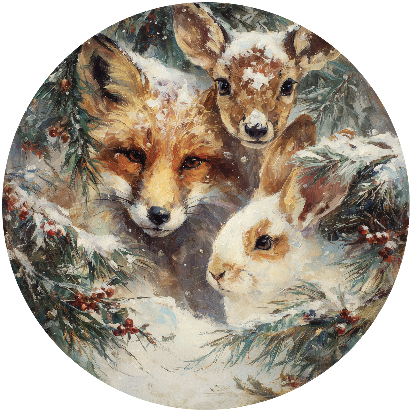 Cozy Winter Fox Fawn and Rabbit Accent Sign - Made in USA