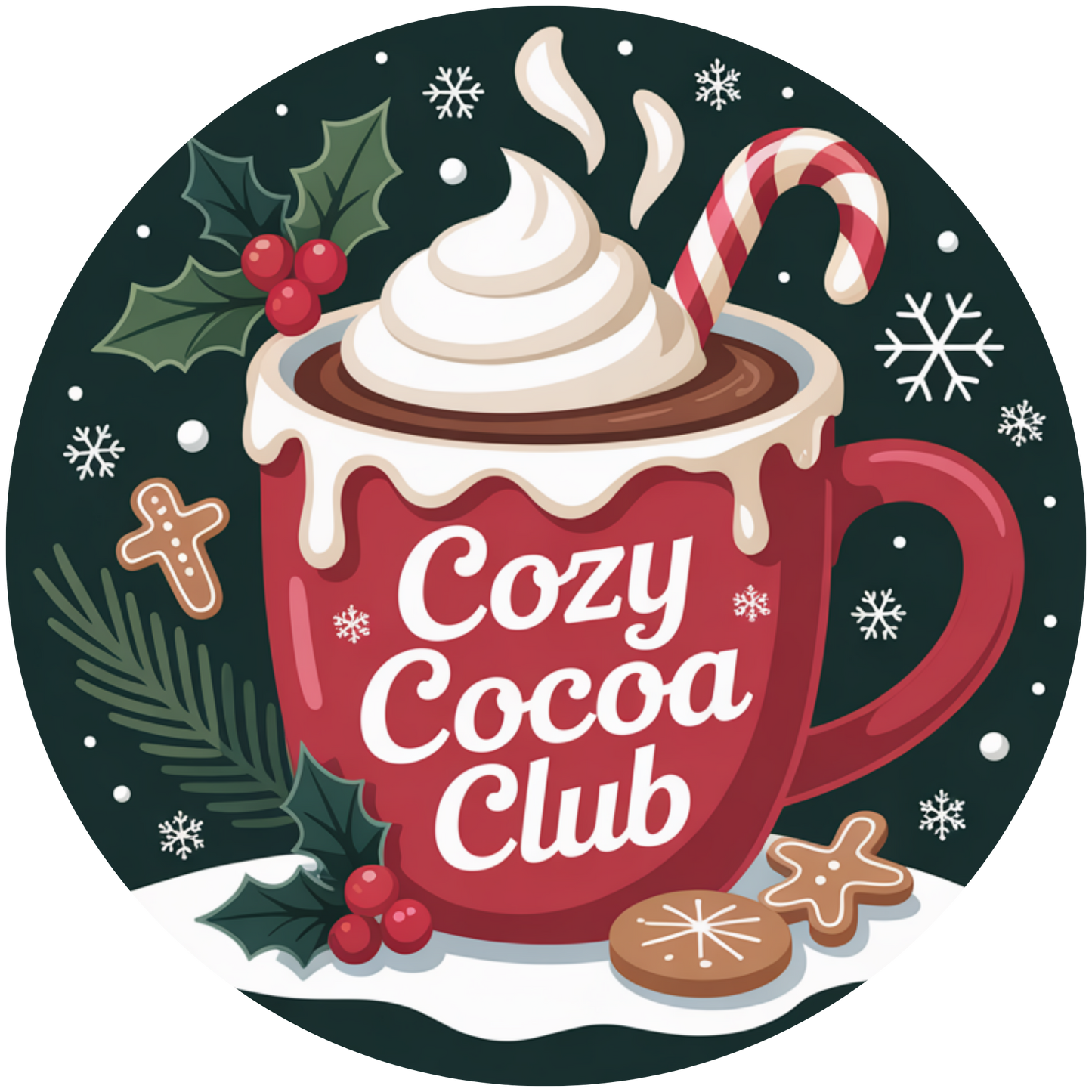 Cozy Cocoa Club Mug with Whipped Cream and Candy Cane Accent Sign - Made in USA