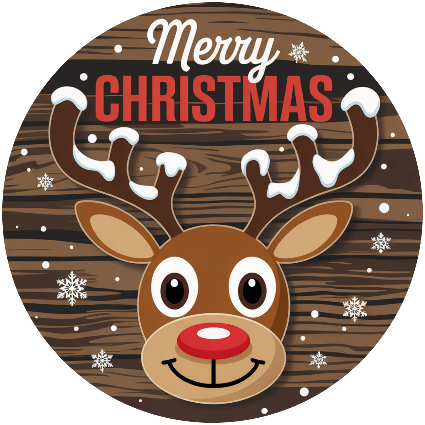 Merry Christmas Rudolph Reindeer on Rustic Wood Accent Sign - Made in USA