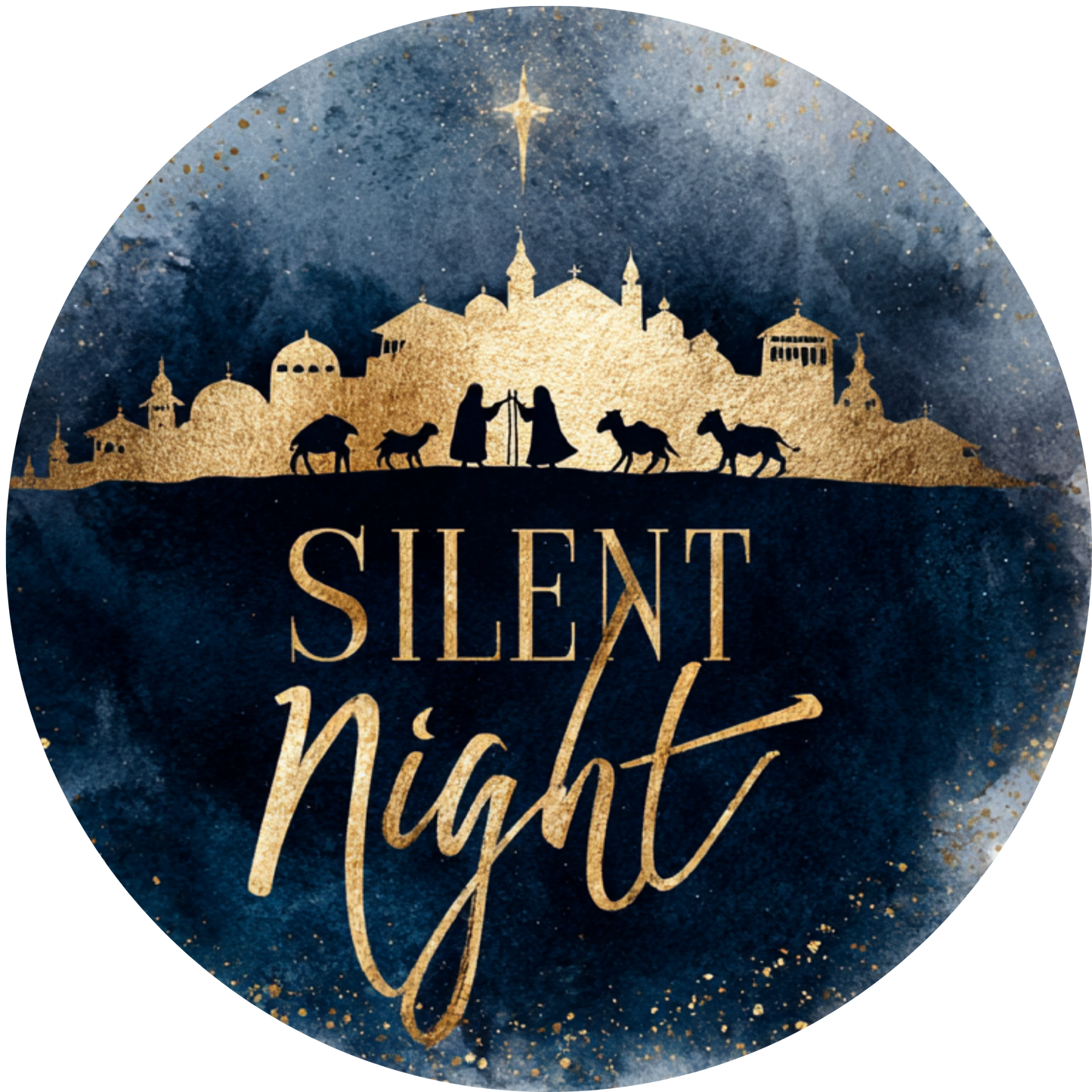 Silent Night Gold Nativity Silhouette Accent Sign - Made in USA