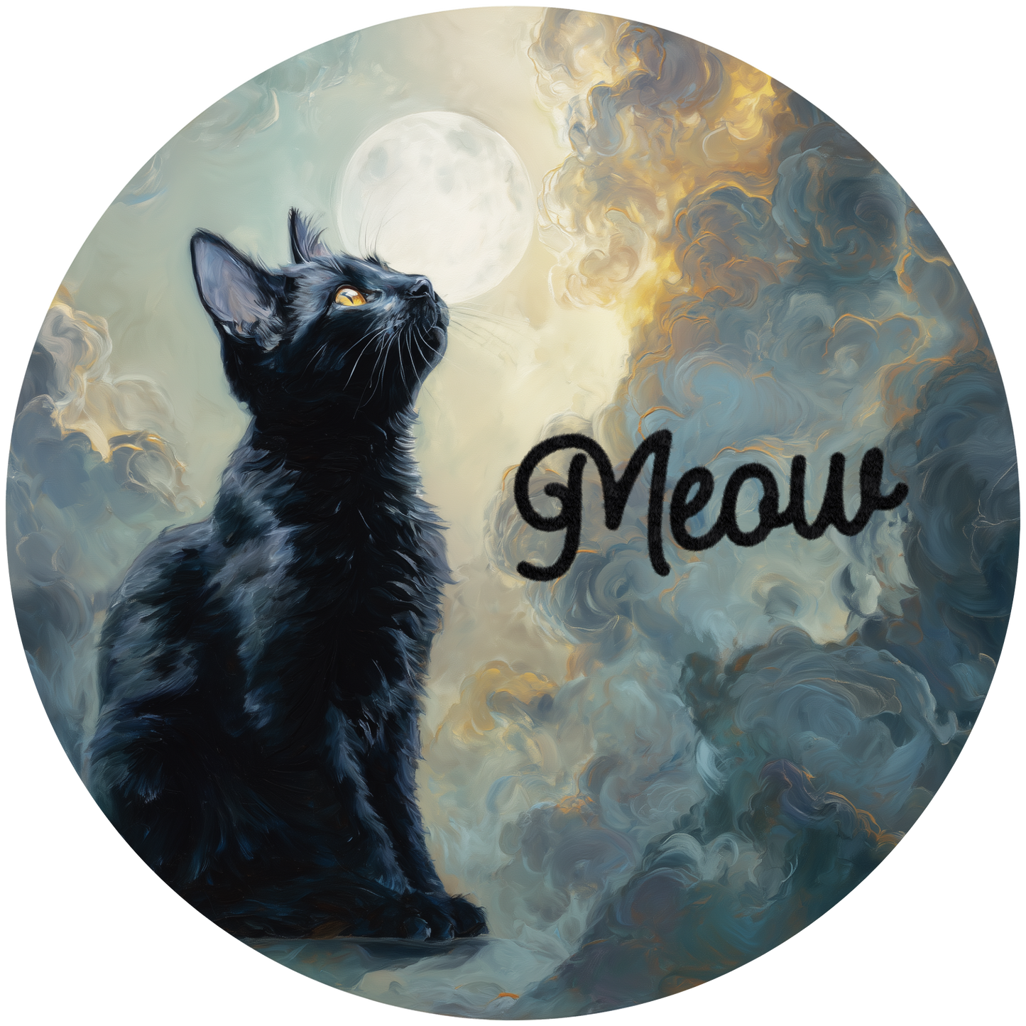 Black Cat Meow with Full Moon Accent Sign - Made in USA