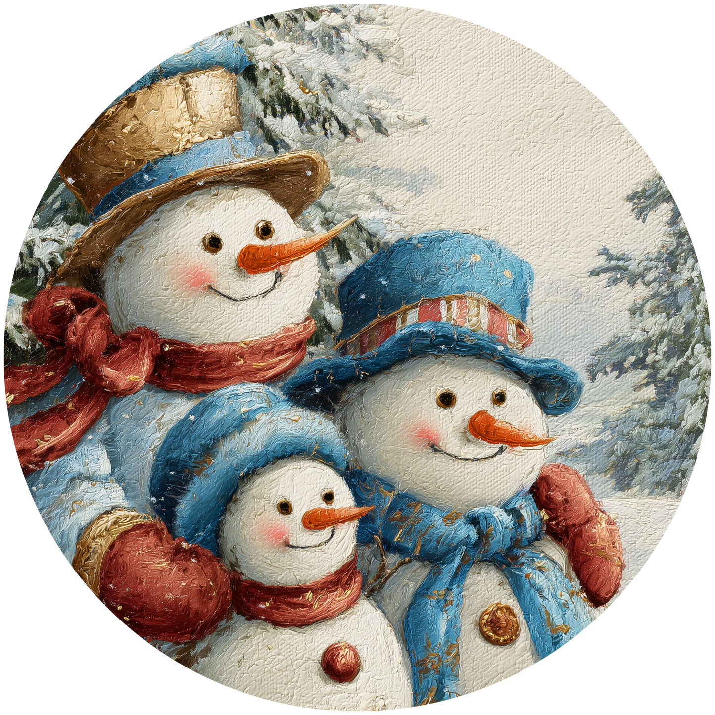 Snowman Family in Blue and Red Hats and Scarves Accent Sign - Made in USA