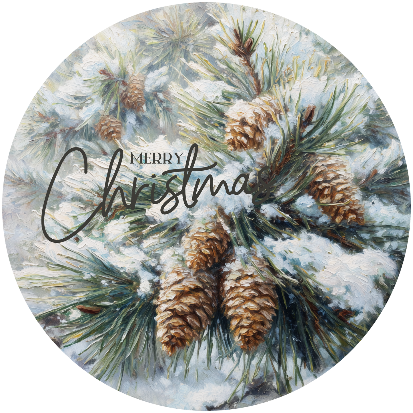 Snowy Pine Boughs and Cones with Merry Christmas Accent Sign - Made in USA