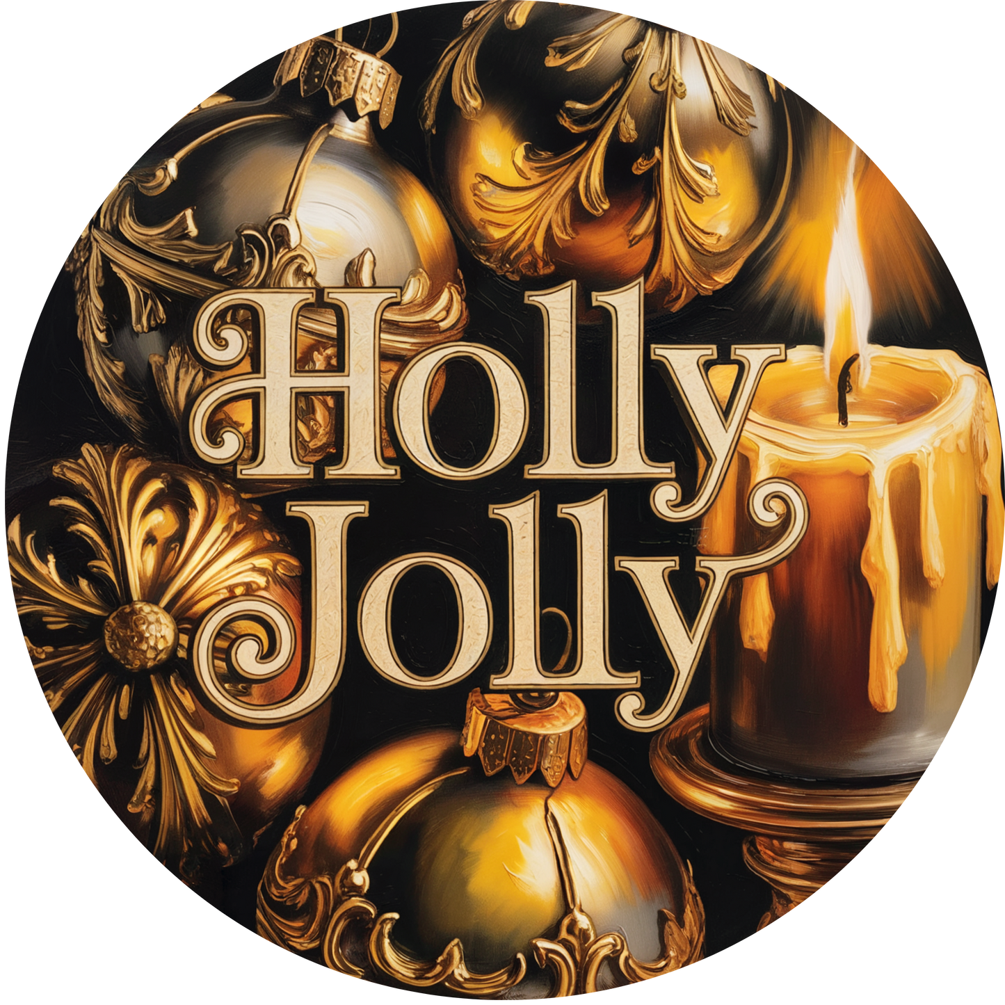 Christmas Ornaments and Candle Holly Jolly Accent Sign - Made in USA