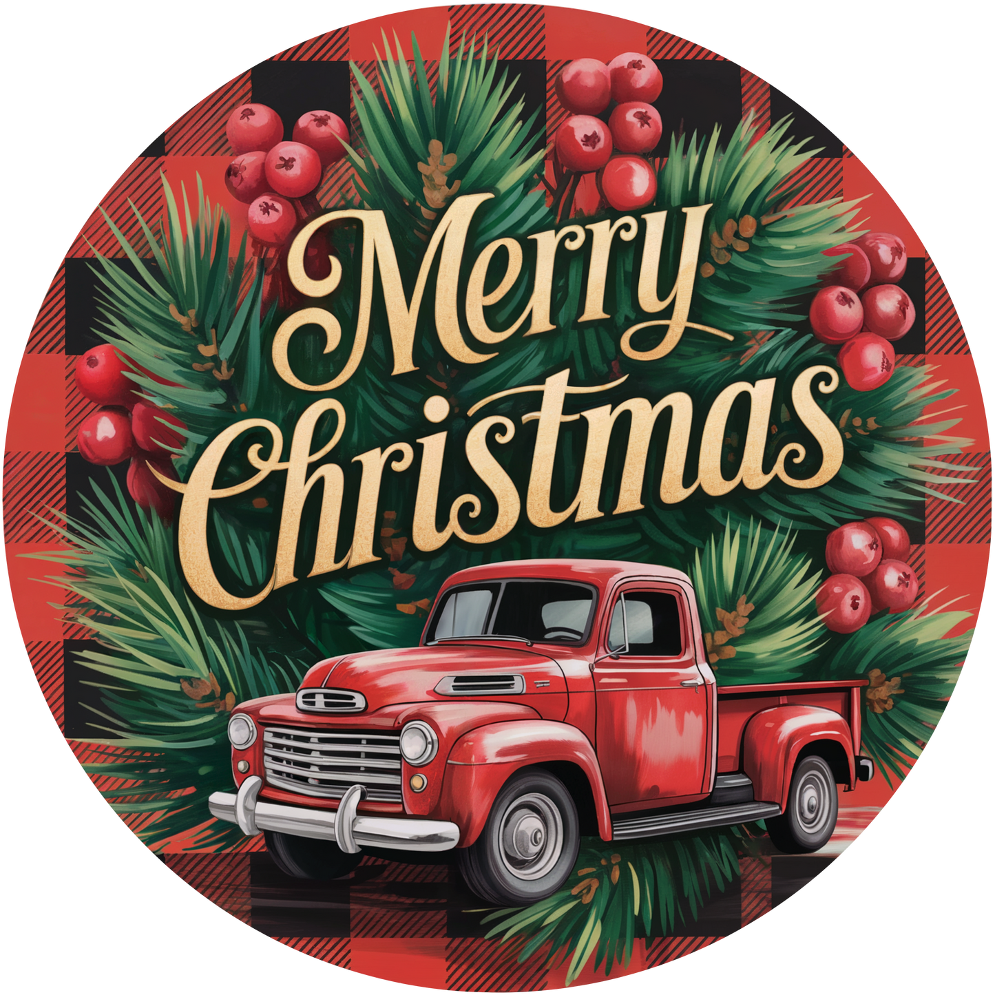 Vintage Red Truck Merry Christmas Accent Sign - Made in USA