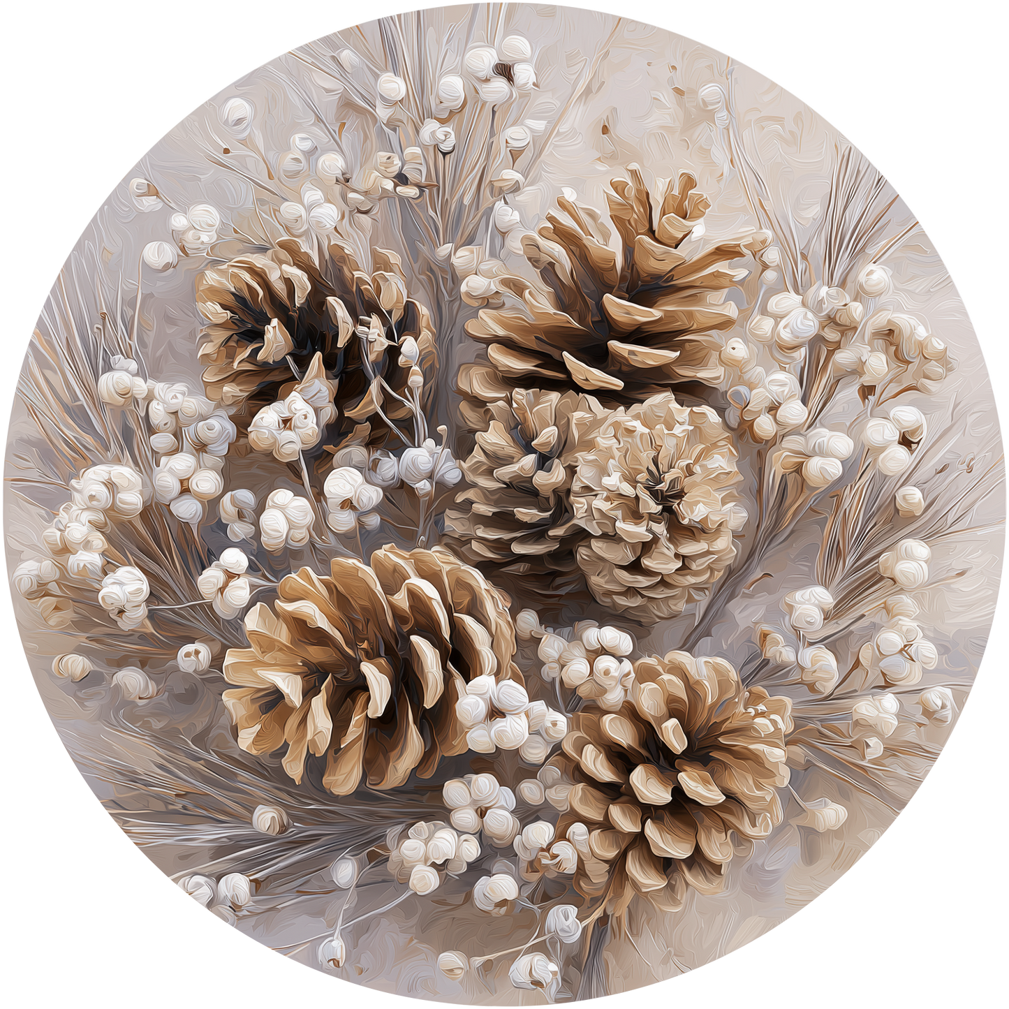 Neutral Tone Winter Arrangement with Pine Cones and White Berries Accent Sign - Made in USA