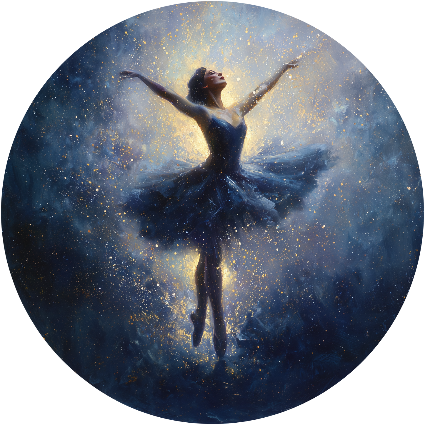 Ballerina Dancing in a Dark Blue Tutu with Golden Sparkles Accent Sign - Made in USA