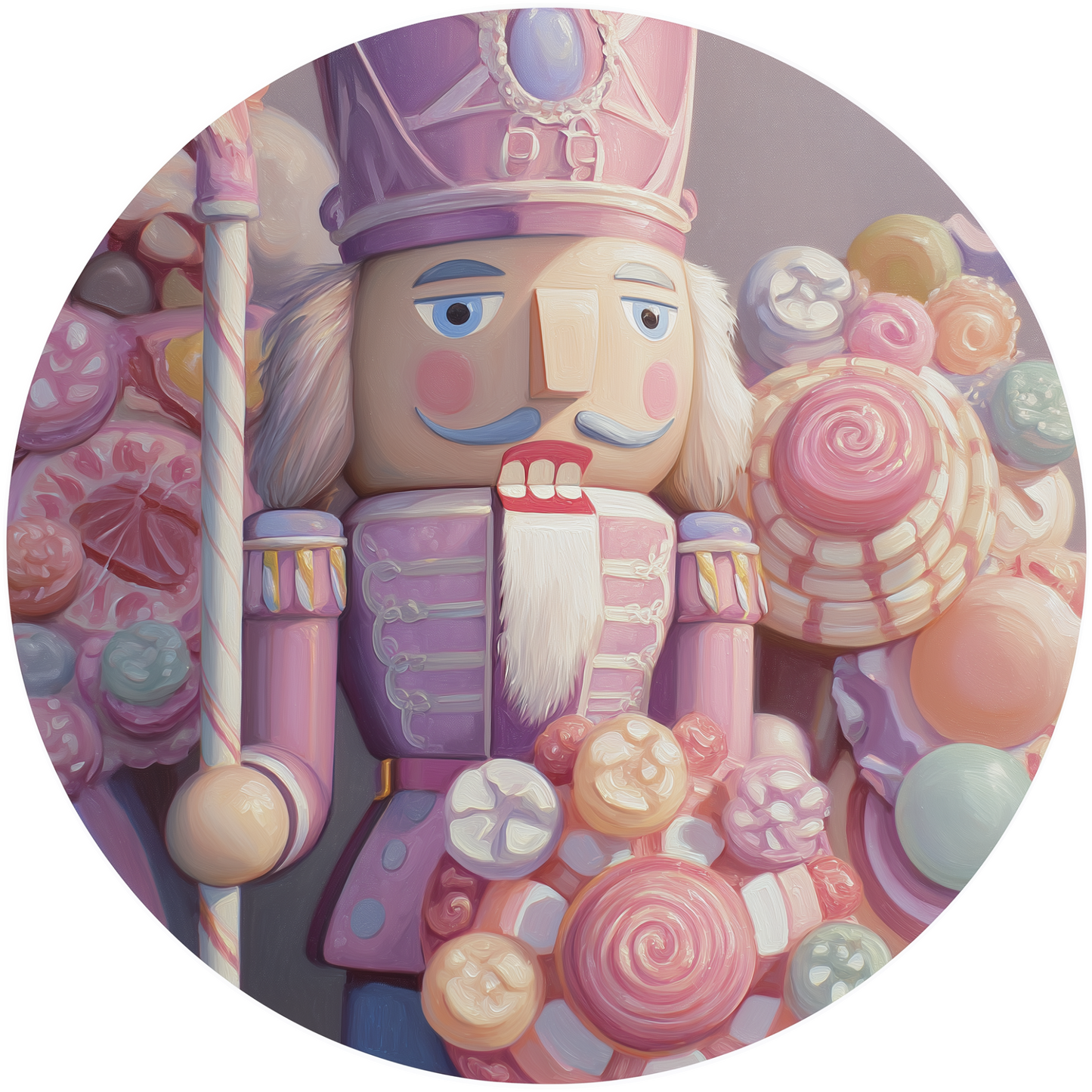 Pink Nutcracker Soldier with Candy Land Sweets and Lollipops Accent Sign - Made in USA