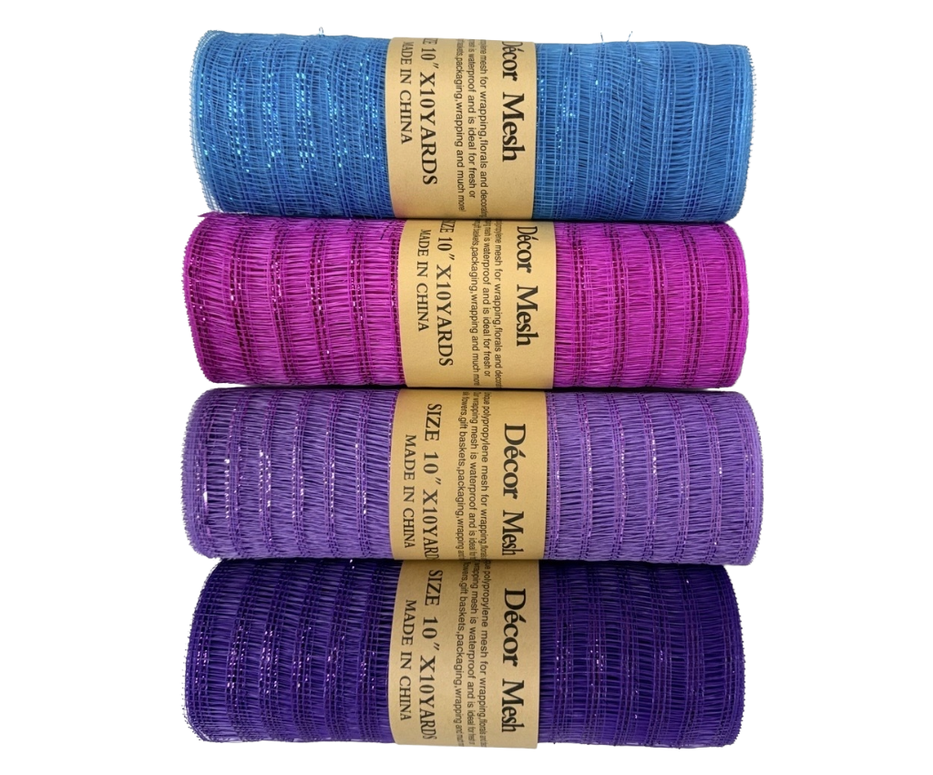 10 Inch x 10 Yards - Deco Mesh Laser Eyelash Turquoise, Hot Pink, Purple & Lavender - Pack Of 4