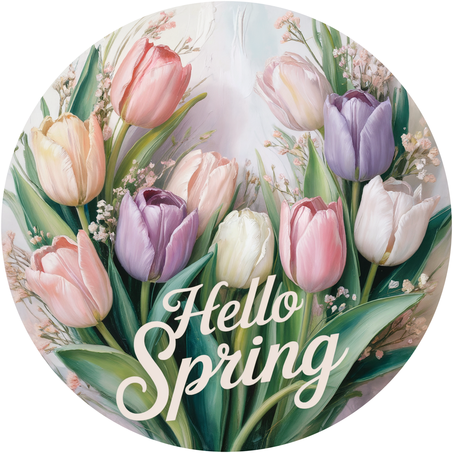 Hello Spring Tulip Flower Accent Sign - Made in USA
